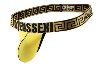 Low-waist sexy underwear for men, ice silk, seamless, men's bag, empty back, gay large size thong, t-pants, breathable and fun, yellow s