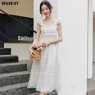 Xuanri (high day) 25 summer vest dress for women new white fungus lace sleeveless dress slim fairy skirt apricot m