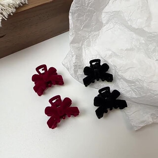 Ze yuhan retro flocking mini bow small clip women's winter side bangs clip princess hair shark clip hairpin four-piece set burgundy + black