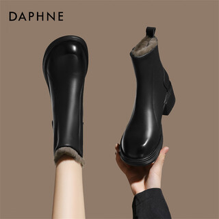 Daphne thick heel short boots winter high heel slim boots plus velvet heightening chelsea women's boots 4024608063 black 37