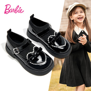 Barbie girls leather shoes spring and autumn soft sole black small leather shoes girls campus performance princess shoes da6918 black 30
