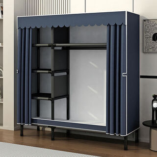 Holiday childhood (jiaritongnian) simple wardrobe home bedroom assembly all-steel frame thickened thickened cloth wardrobe strong and durable rental storage cabinet length 84 gray