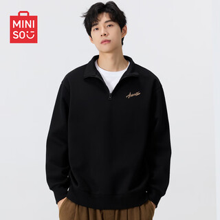 Miniso half-zip sweatshirt men's spring and autumn american stand-collar long-sleeved jacket men's loose large size top z black xl