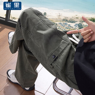 Queli casual pants men's american logging overalls men's 2025 loose straight wide leg pants men's autumn men's pants plus velvet 2345 army green xl