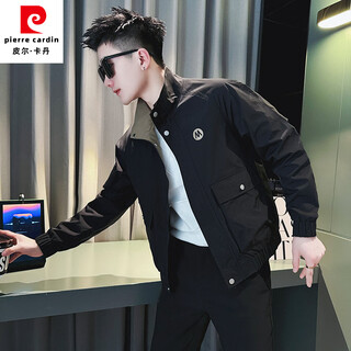 Pierre cardin work jacket men's handsome high quality short jacket men's 2025 new young men's casual spring and autumn top black xl recommended 135-145 jin jin equals 0.5 kg