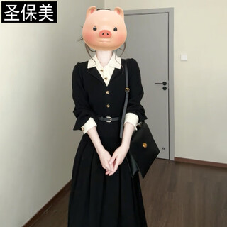 St. paul's black shirt dress 2025 spring and autumn new women's high-end commuting workplace temperament long skirt slimming black l size