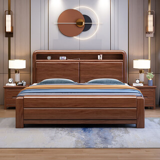 Yangyi walnut solid wood double bed master bedroom wedding bed new chinese style simple modern 1.8 meters home storage bed new 501 bed