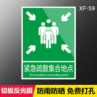 Disaster prevention and reduction emergency evacuation indication sign hotel ground fire emergency evacuation assembly point sign pvc plastic plate aluminum plate reflective film emergency evacuation assembly point xf-59 60x80cm