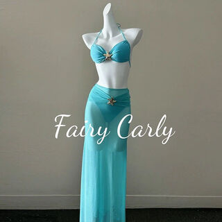 Oimg island resort style, white and blue bikini, slim and beautiful long skirt, seaside beach swimsuit, super white starfish, bikini + long skirt, three-piece set m (99-115jin jin is equal to 0.5 kg)