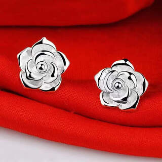 Lingmeng hong kong silver earrings 9999 sterling silver earrings for women rose silver earrings earrings for mom hypoallergenic rose earrings + certificate 3.59g