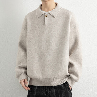 Pugos lazy style coat lapel thickened loose casual sweater for men winter old money style henry collar sweater apricot m