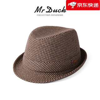Mr duck new product houndstooth british men's hat woolen cowboy jazz hat mw216238-tan check plus size (over 61cm, only for extra large head circumference)