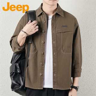 Jeep long-sleeved shirt men's autumn casual loose jacket men's workwear versatile shirt trendy men's khaki 4xl