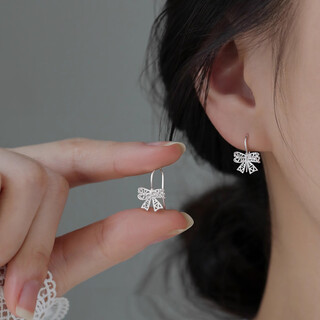 Qi xiaomi s999 pure silver hollow bow earrings women's pure silver earrings light luxury 2025 new earrings high-end earrings pair of hollow bow earrings 999 pure silver