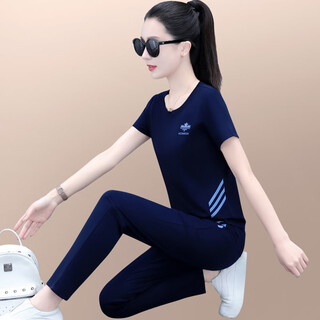 OU Yushan Sportset für Frauen Sommer dünn 2025 Neue Mode Loose Round Neck Kurzarmhose Casual Zweiköpfige Set 6630 Model Prince Blue 2xl geeignet für 120-129jin [Jin ist 0,5 kg]