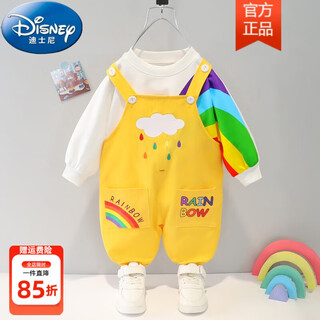 Disney (disney) infant and toddler style overalls set 2025 new children boys and girls spring and autumn style girls baby two-piece set sweatshirt + overalls spring and autumn style yellow 90 height about 80cm recommended for 1-2 years old