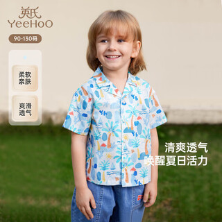 Yeehoo children's shirt short-sleeved summer outdoor boys versatile shirt casual seaside resort style floral shirt