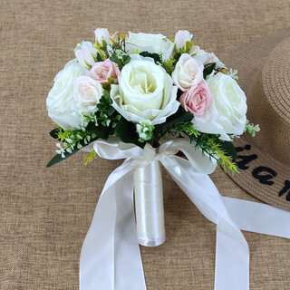 Fantasy photo props wedding certificate simulation high-end wedding photos eternal flower bouquet ribbon hand bouquet bride wedding white plus pink white hua fu mei