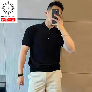 Kuraishi kazuki trendy brand business long-sleeved polo shirt men's high-end 2025 spring and autumn new style versatile simple black casual top black xl