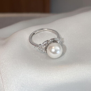 Fat donglai quality pearl ring niche design 2025 new light luxury australian white open large pearl 925 sterling silver 925 sterling silver 12mm ice queen pearl ring opening adjustable