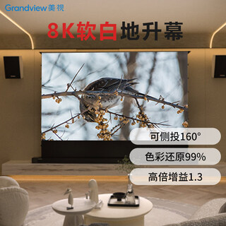 美视 电动地升幕 自动升降高清抗光幕 中长焦三色激光机激光电视幕布适配极米当贝小米投影仪100英寸 8K软白幕（抗散斑+三色激光可用） 100英寸-AI语音联动款