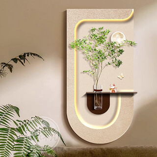 Kezhi diy hydroponic green plants entrance hanging painting facing the entrance door high-end three-dimensional 2025 new sandstone decorative painting z6991-light and shadow green plants 40*80cm including vase (20cm) ordinary model without lights (three-dimensional sandstone painting) frameless three-layer three-dimensional sandstone painting + simulated green plants + glass vase