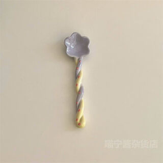 Deluxe twisted spoon ceramic spoon colorful twisted hand-painted polka dot five-pointed star cute niche fairy stick dessert spoon stirring purple ceramic spoon/star style. 1 star style