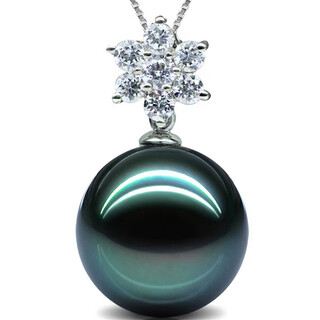 Dl 1998 fat donglai quality tahitian black pearl pendant clavicle chain 925 silver perfect round and flawless temperament 8mm-9mm black