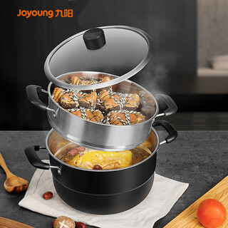 Joyoung steamer steamer stainless steel double-layer bottom 30cm steamed buns steamed buns steamed fish induction cooker gas stove zgb3061