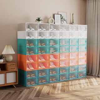 Can hold 12 pairs of thickened shoe box clamshell shoe folding storage box drawer type transparent shoe cabinet shoe rack 1 women's side opening transparent 6 pieces