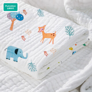 Purcotton pure cotton era baby gauze bath towel pure cotton towel baby bath newborn special bag quilt single newborn child four layers_70*90cm animal paradise (, buy 1 hair