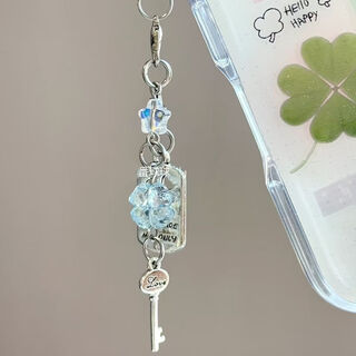 命中注定高颜值四叶草手作挂链钥匙扣串珠小挂件相机链可爱 蓝色幸运四叶草挂件