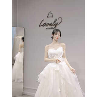 Apocalypse century tube top light luxury wedding dress 2025 bride petite french travel photography main gauze large size simple going out welcome gauze floor-length style m