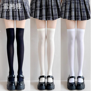 Xue qianman white velvet over-the-knee socks for women, thin autumn sexy jk socks, milky white stockings, black thigh socks