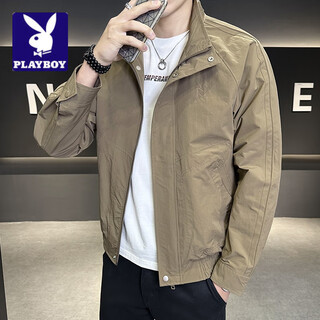 Playboy (playboy) 2025 spring and autumn new stand collar jacket men's fashion simple casual versatile jacket classic handsome top men 1026 coffee color 2xl