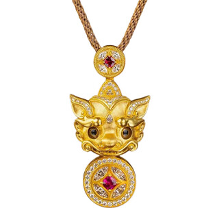 Qian sheng yuan lao phoenix 999 gilt new year blinking ancient method light luxury wei xue pixiu diamond copper coin xiangyun pendant necklace large blinking pixiu necklace hangs the quality of lao fengxiang