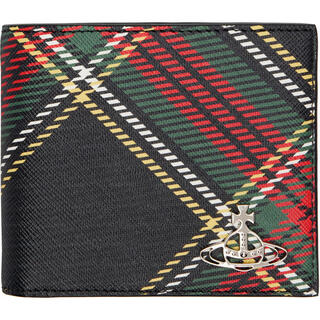 Vivienne westwood queen mother light luxury men's black billfold wallet chelsea tartan one size