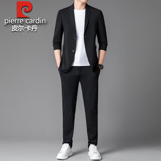 Pierre cardin high-end seamless suit suit men's summer new thin suit jacket business formal casual sports two-piece set black two-piece set xl 125-145jin jin equals 0.5 kg
