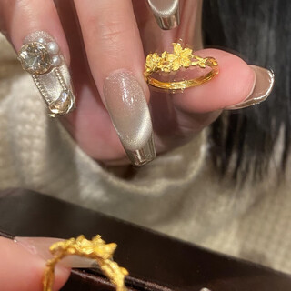 Oemg old phoenix gold store style butterfly flowers 24k gold butterfly love flower ring female super fairy sweet new chinese style fashion design butterfly love flower ring (opening adjustable)