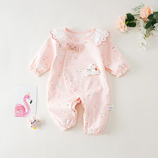 Mengyilan sweet elements baby jumpsuit double layer cotton newborn clothes spring and autumn clothes baby girl autumn clothes km double layer cotton jade rabbit jumpsuit pink 66cm recommended for 1-3 months