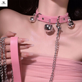 Collar, mother-in-law, dog bell, bell, collar, female necklace, leash, neck necklace, people wear choker sentiment, combination pink three bell collar + leash