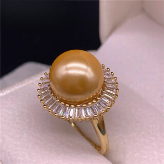 Dl fat donglai's same style south sea gold bead ring seawater pearl 925 sterling silver gold-covered pearl perfect round flawless glare purple pearl silver holder 12-13mm