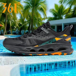 361°男鞋软底Q弹溯溪鞋2025夏季新款网面透气涉水鞋防滑减震运动鞋男 曜石黑/熔岩橙 39