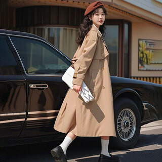 Golenz 2025 new autumn style british style small double-breasted women's windbreaker jacket solid color casual coat classic khaki m recommended 110~130jin jin equals 0.5 kg