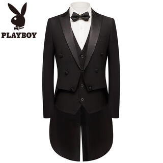 Playboy (playboy) men's tuxedo slim suit suit stage performance chorus host groom wedding banquet conductor suit black tuxedo suit + pants + vest waistband 3xl weight 170jin jin is equal to 0.5 kg or so
