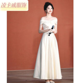 Lingka qi white evening dress for women high-end light luxury niche engagement certificate registration petite art exam graduation can be worn at ordinary times white long m