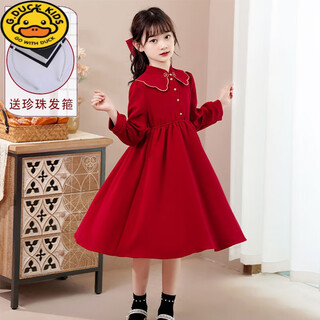 G.duck girls dress autumn 2026 new long sleeve children's skirt fashionable girl princess dress western style spring and autumn style cls-h03 burgundy plus velvet pay attention to the headband 150 cm
