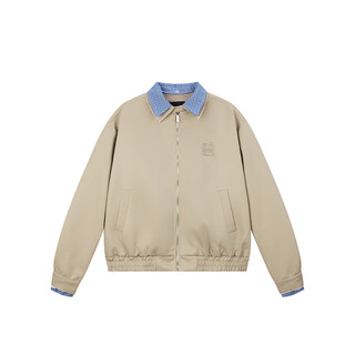 A chock achock official store american retro plaid stitching solid color couple jacket trendy brand work jacket top khaki m