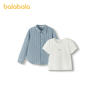 Balabala shopping mall same style girls' shirt children's long sleeve 2025 new autumn short sleeve two-piece set fashionable blue tone 00388 110