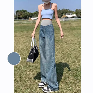 Cream rabbit maternity jeans 2025 new spring and autumn outer wear cigarette straight pants early pregnancy winter belly supporting bottoming wide leg pants retro blue m recommended 110jin jin is equal to within 0.5kg